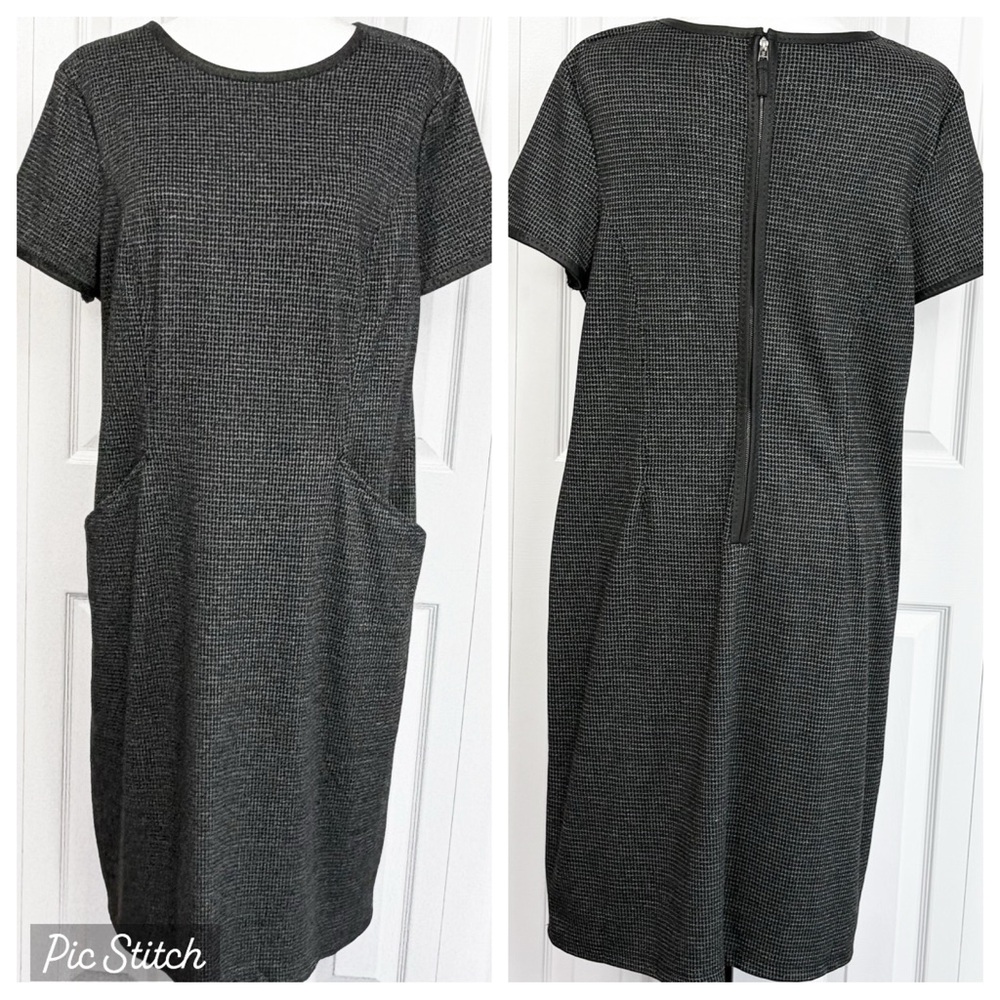 NWT Max Studio Gray & Black Faux Leather Trim Knit Dress w/ Pockets XL